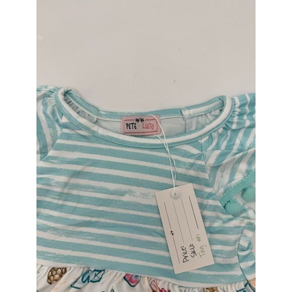 Pete‎ By Lucy Girl's Size 6-12 Knit Tropical Print Summer Dress Blue/White NWT - Picture 3 of 5